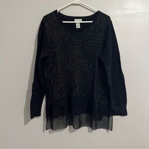 Soft Surroundings Black Metallic Sweater wool blend 1X